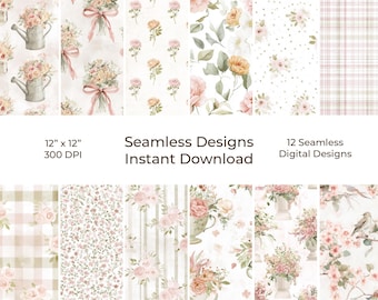 Seamless Rose Digital Paper Kit, 12 Printable Junk Journal Papers (Digital Download) 10
