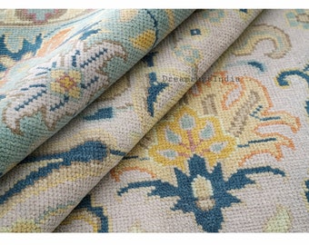9x12 Size Ready to Ship Pink and Green Pastel Color with Yellow Accent Oushak Persian Rug in Hand Knotted Wool Rug in 8×10,9x12 Area Rug.
