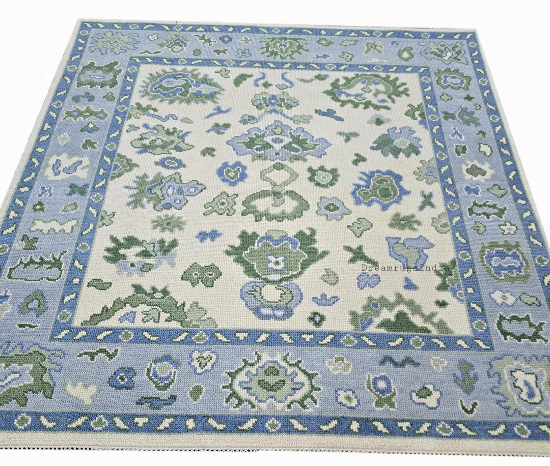 Handmade Blue Green Oriental Wool Rug | Floral Pattern Area Rug ...
