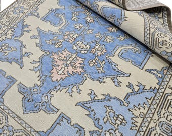Unique Design Oushak Rug in Beige Background with Blue and Pink for Living Room Rug and Home Decor in 8×10,9x12,10x14 Area Rug.