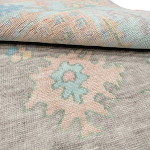 Modern Brown and Blue Pastel Color with Orange Accent Oushak Persian Rug in Hand Knotted Wool Rug for Living Room Rug 8×10,9x12 Area Rug.