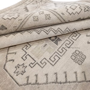 Alfombra premium con nudo persa Oushak de color beige arena claro con acento marrón, alfombra de lana anudada a mano para sala de estar, alfombra de área de 8 × 10,9x12,10x14.