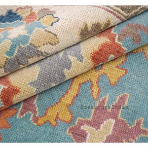 9x12 Size Ready to Ship Handmade Persian Oushak Rug in Blue and Cream With Rust Accent Modern Hand Knotted Wool Rug in 8x10 Area Rug.