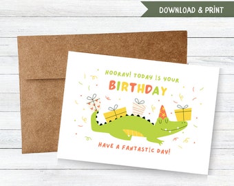 Printable Dinosaur Birthday Card, Birthday Greeting Card, Kids Dino Card Print at Home,