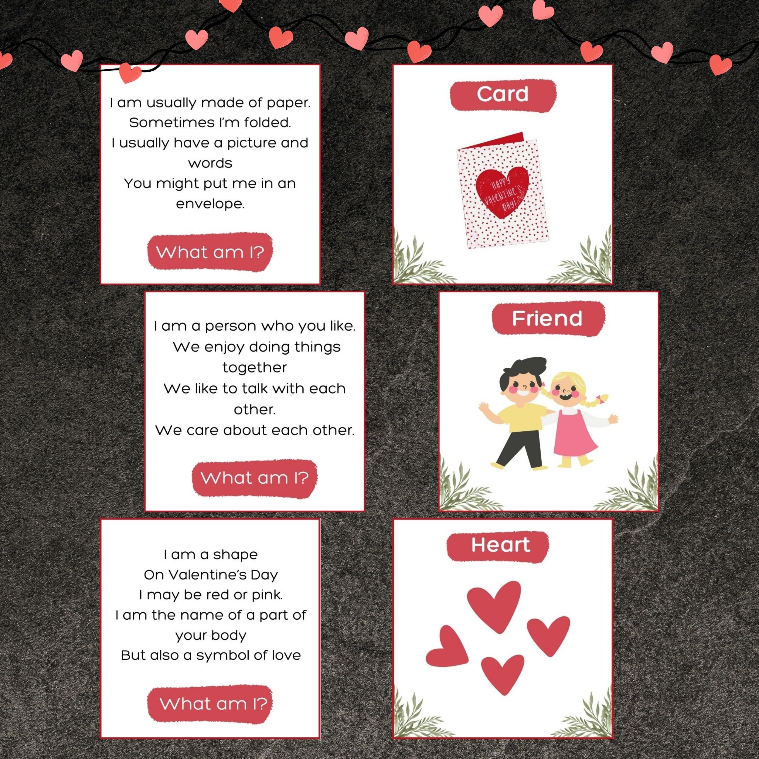 Valentine's Day Riddles. What Am I? Game - February Activities - Etsy