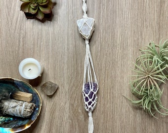 Macramé Selenite Gemstone Wall Hanging, Window Hanging | Crystal Charging