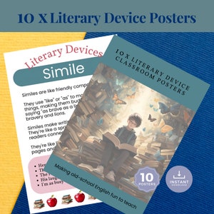 10 x Literary Device Classroom Posters Making Old-school English Fun to Teach Classroom Prints Digital Download for English Teachers (A4)