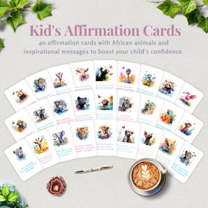 Carte di affermazione positiva per bambini 40 Carte di animali africani Aumenta la fiducia Ritorno a scuola Motivazione Flashcard Salute mentale Mantra quotidiano Bambini