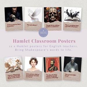 12 x Shakespeare Hamlet Classroom Posters Digital Download for English Teachers Classic English Literature Classroom Poster with Quotes (A4)