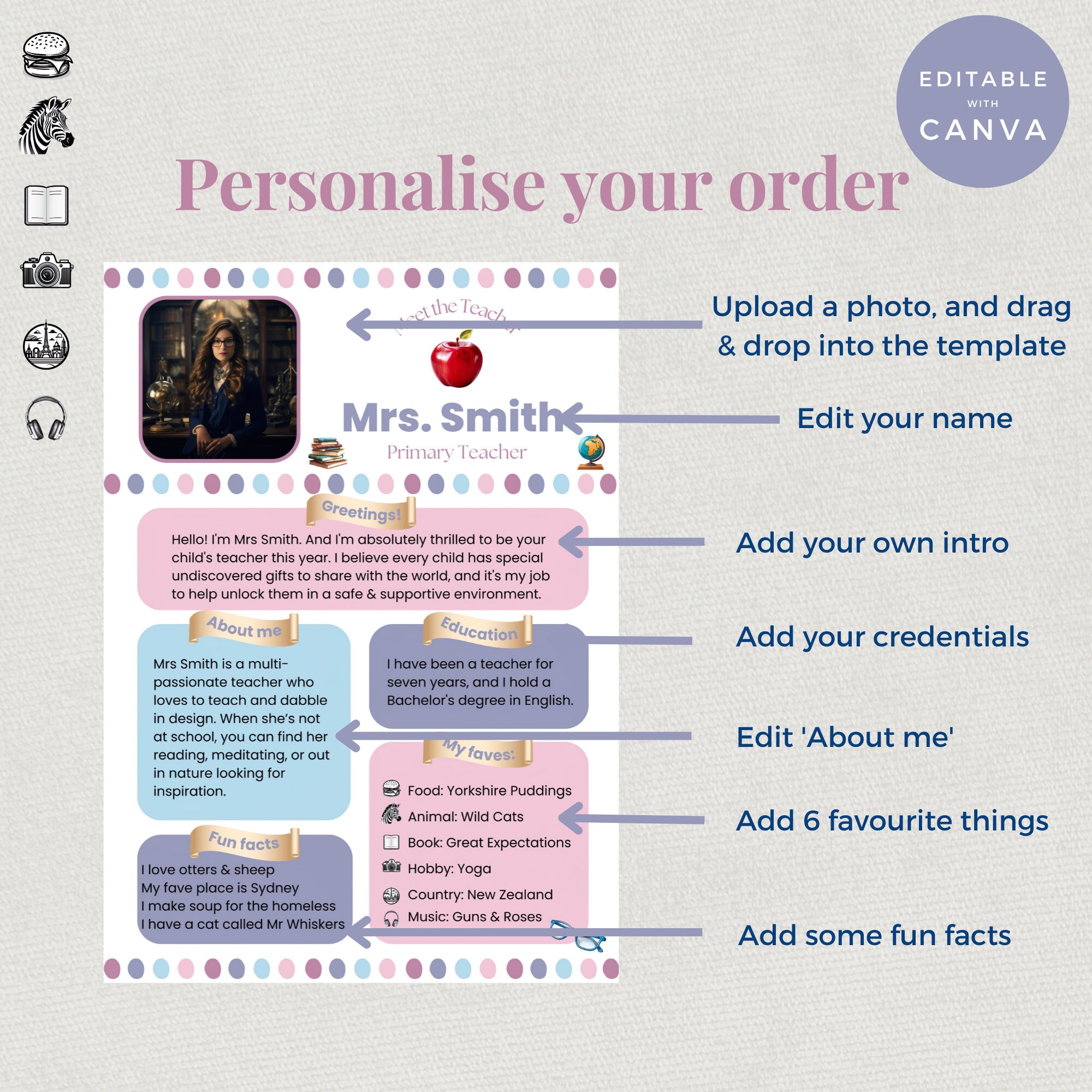 A4 Meet the Teacher Classroom Print at Home Boho Canva Template Teacher ...