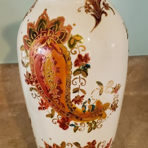 Lenox Burnished Amber 13&quot; Tall Porcelain Vase Paisley & Gold Florals