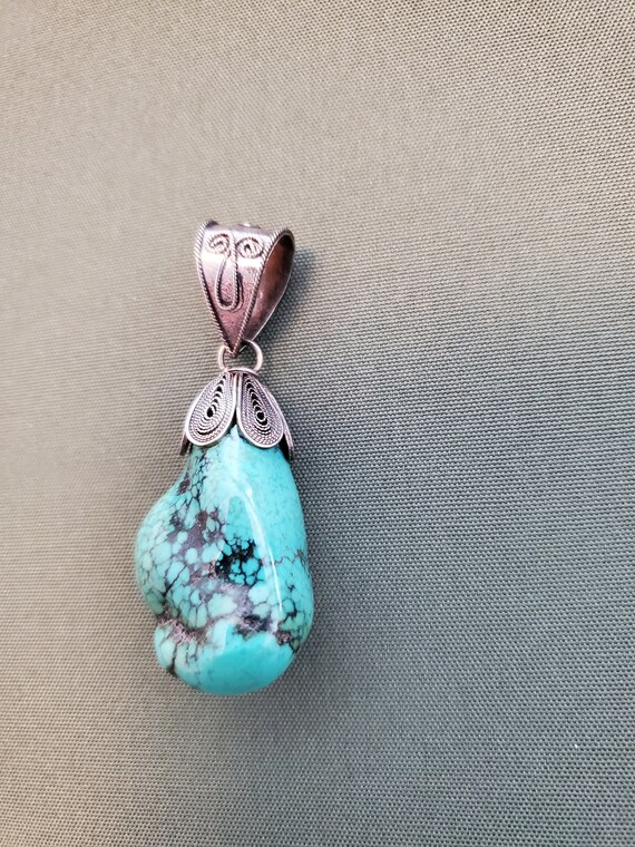 Turquoise Blue Rock Stone Sterling Silver Pendant