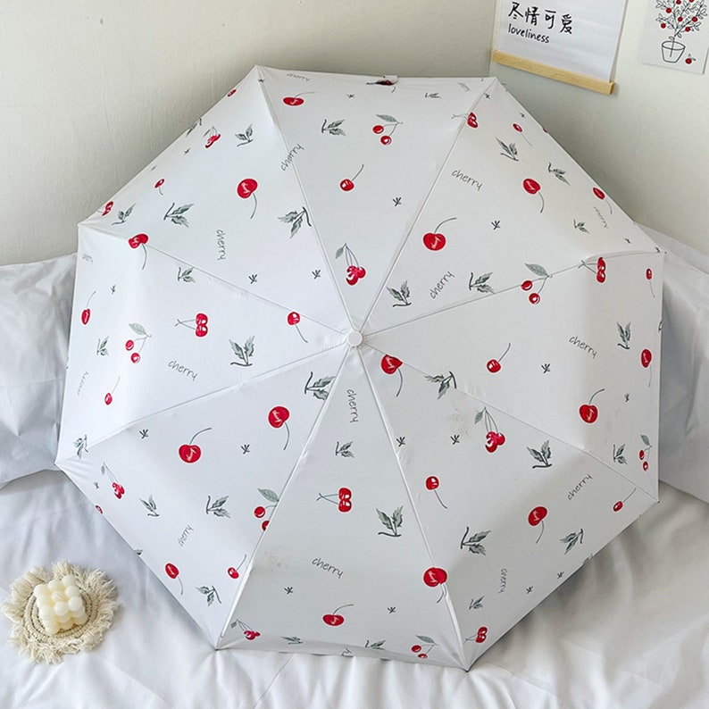Retro Cherry Umbrella Sun and Rain Dualuse Folding Umbrella Etsy