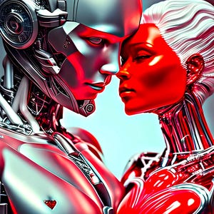 AI Love – When Technology Meets Emotion | Futuristic Cyberpunk Couple Wall Art AI Robot Couple Wall Art | Futuristic Love Cyberpunk Poster