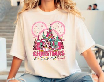 Pink Disney Christmas Squad Shirt, Minnie Mouse Bow, Gift for Her