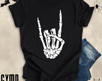Skeleton Hand Rock On Halloween Tee