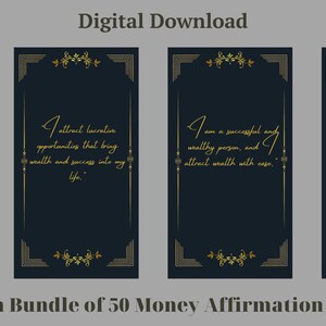 Set of 50 Digital Money Affirmation Cards, 70mm x 130mm, Success and Wealth Affirmations, Inspirational Cards