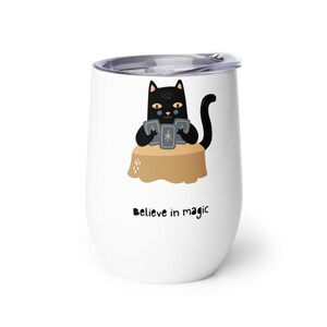 Gato mamá vino vaso regalo para su piel mamá gato dama regalo personalizado 12oz regalo para amigo trabajo desde casa regalo Tarot lectura de cartas regalo de Halloween