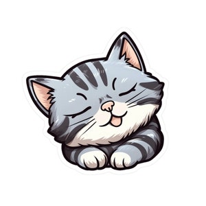 Sleeping Tabby Cat Sticker, Waterproof Vinyl Decal