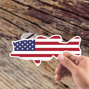 American Flag Large Mouth Bass Sticker, Hydro Flask Sticker, Laptop Sticker, Car Decal, USA Sticker, USA Flag, America, USA Pride