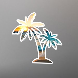 Palm Tree Beach Sticker, Beach Sticker, Summer, Palm Tree Sticker, Vacation Sticker, Ocean Sticker, Waterproof Decal, Water Bottle Sticker