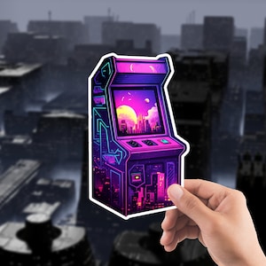 Arcade Game Sticker, 1980&#39;s Synthwave Sticker, 1980&#39;s Retro Arcade Sticker, 80&#39;s Music Sticker, Sci Fi