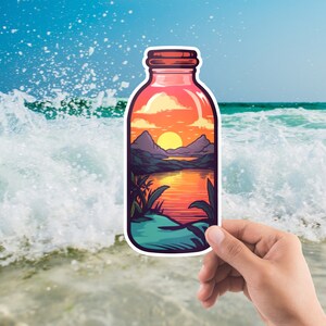 Beach in a Bottle Sticker, Beach Sticker, Summer, Palm Tree Sticker, Vacation Sticker, Ocean Sticker, Waterproof, Sunset, Sunrise