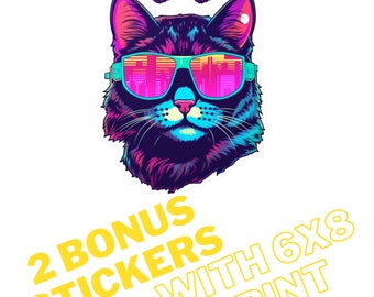 Synthwave Cat Vinyl Decal, Retro 80's Cat Sticker, 1980's