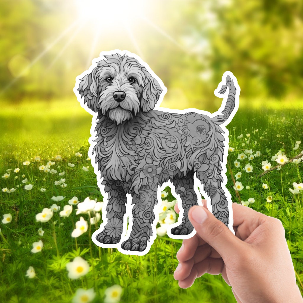 Groovy Doodle, Black and White Golden Doodle Sticker, Doodle, Hippie, Retro, 60's, 70's, Hydro Flask, Laptop, Car, Notebook