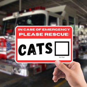 Cat Emergency Pet Rescue Sticker Vinyl Decal 1st First Aid FIRE Safety Safe Kitten