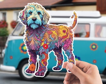 Colorful Golden Doodle Sticker, Doodle Sticker, Hydro Flask Sticker, Laptop Sticker, Kiss-Cut Vinyl Decals