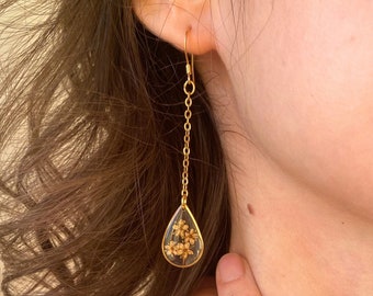 resin earrings and real elderflowers small drop pendant