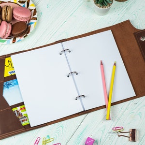 Pasta A4 personalizada, pasta de couro, pasta de couro A4, caderno planejador A5 A6, capa para pasta de 6 argolas, diário de viagem recarregável, pasta A5
