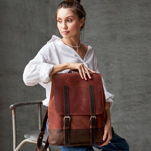 Mochila masculina de couro legítimo, bolsa carteiro para laptop feita à mão, mochila universitária para viagem e caminhada para homens e mulheres, mochila vintage