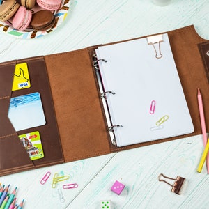Pasta de couro, Capa de fichário, Pasta de argolas, Caderno de couro personalizado, Organizador A5, Diário de couro, Agenda de couro, Organizador de couro