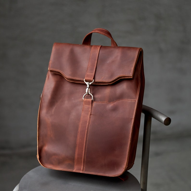 Mochila urbana de cuero, mochila de viaje de cuero hecha a mano, mochila de cuero para mujer para el trabajo, mochila urbana de cuero, mochila para la oficina. imagen 10