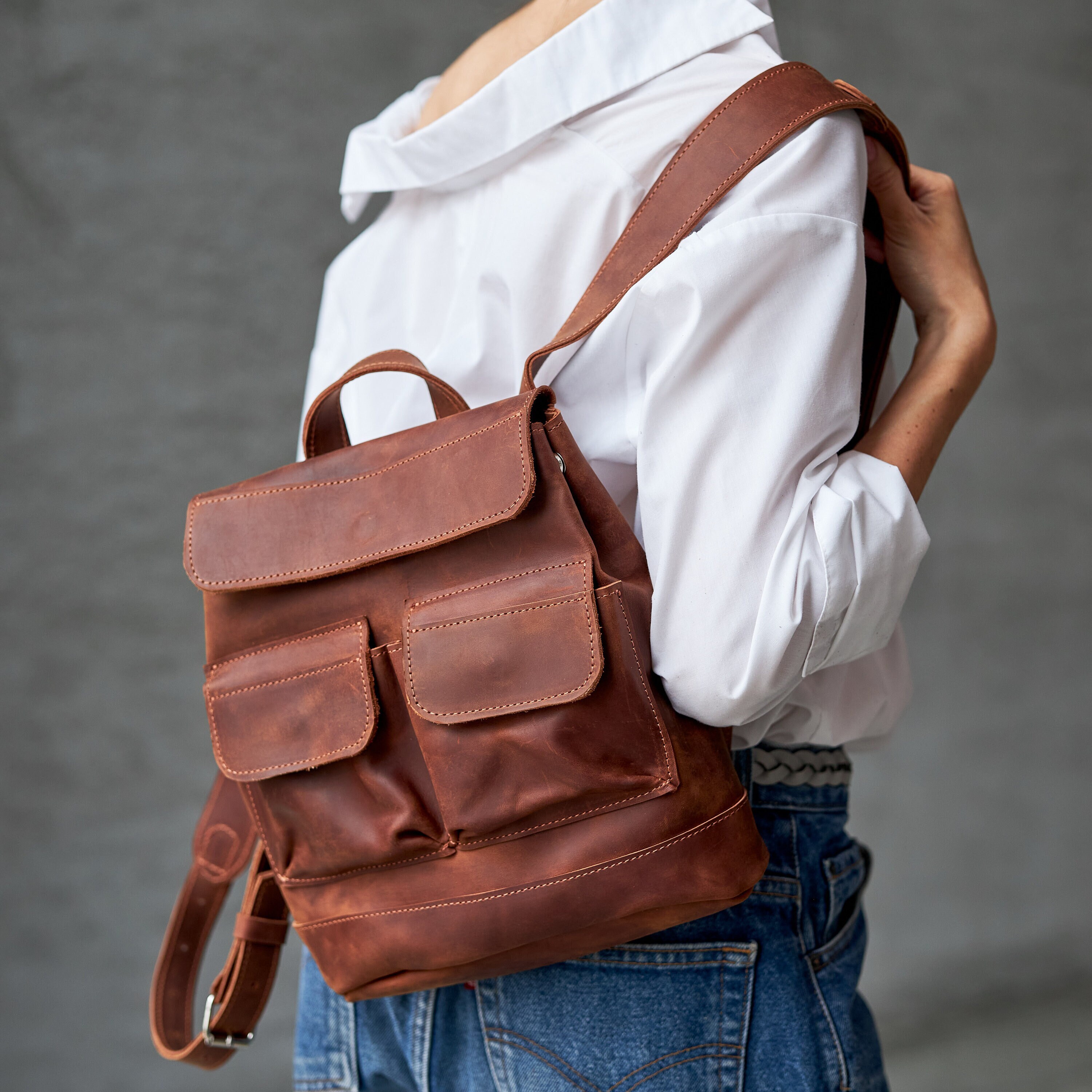 Tan Backpack Leather Etsy Canada
