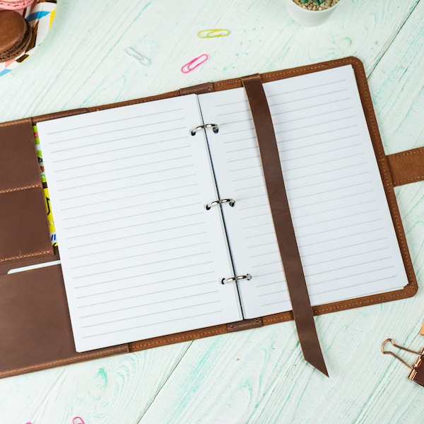 Organisateur de planificateur de reliure à anneaux en cuir A5, cahier de reliure à six ou trois anneaux, organisateur quotidien en cuir personnalisé, journal en cuir, couverture de cahier