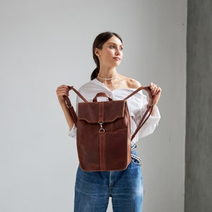 Vintage Leather Backpack, Handmade Full Grain Leather Backpack, Personalized Leather Backpack, Mens Womens Leather Backpack, Leather Bag image 3