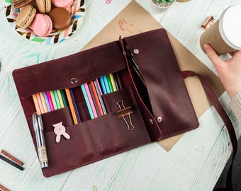 Estuche de cuero para artistas, Estuche para lápices, Estuche para pinceles de cuero, Portalápices de cuero, Estuche para herramientas de artista, Estuche para lápices de cuero, Porta pinceles