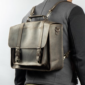 Convertible Leather Briefcase Backpack, Leather Vintage Bag, Satchel Bag, Men's Messenger Bag,Leather Briefcase,Large Satchel,Mens briefcase zdjęcie 1