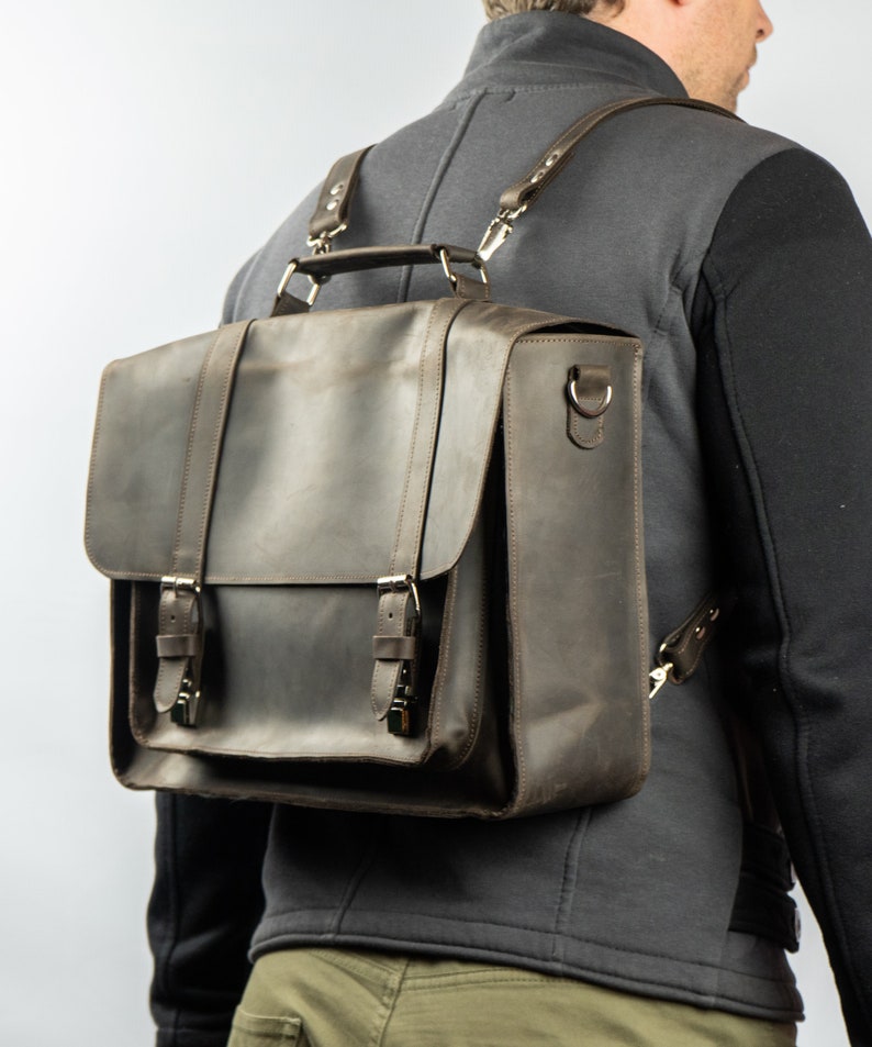 Convertible Leather Briefcase Backpack, Leather Vintage Bag, Satchel Bag, Men's Messenger Bag,Leather Briefcase,Large Satchel,Mens briefcase zdjęcie 1