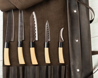 Leder-Messertasche, Leder-Messerrolle, Koch-Messerrolle, Messeretui, Koch-Tasche, Rolltasche, Messerrolle, Leder-Messerrolle, Messertasche