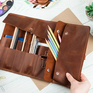 Tuzech Leather Pencil Roll Up Pouch for Tools/Stationery/Pen
