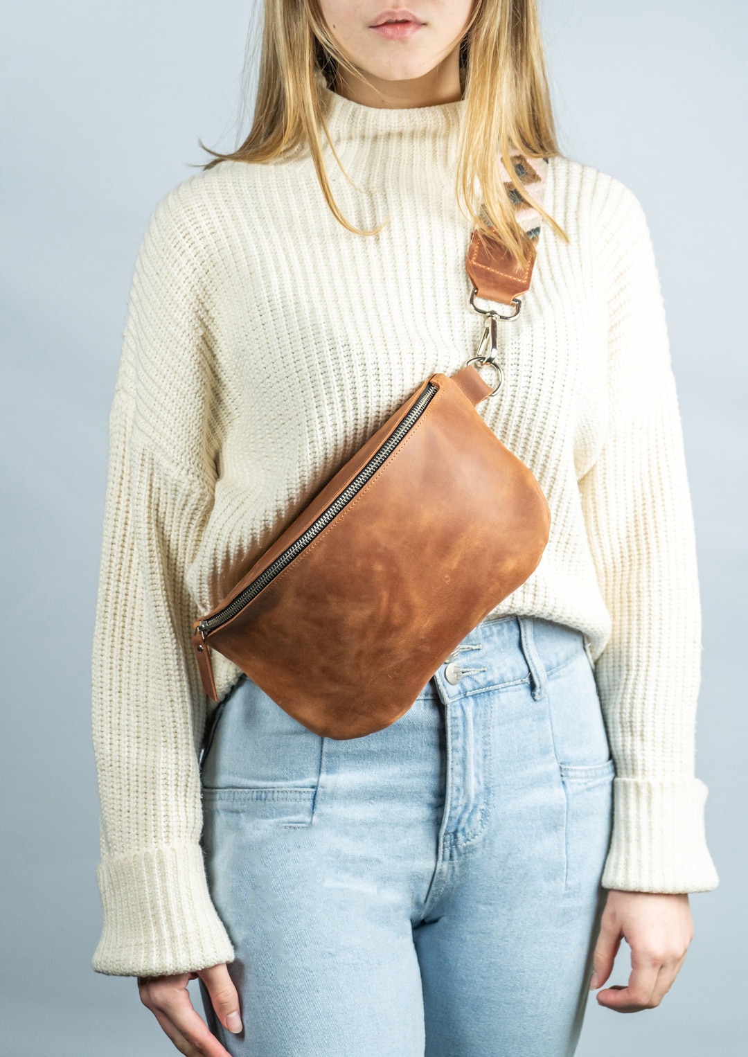 Large Leather Fanny Pack, Bum Bag, Close to Body Bag, Small Leather Bag