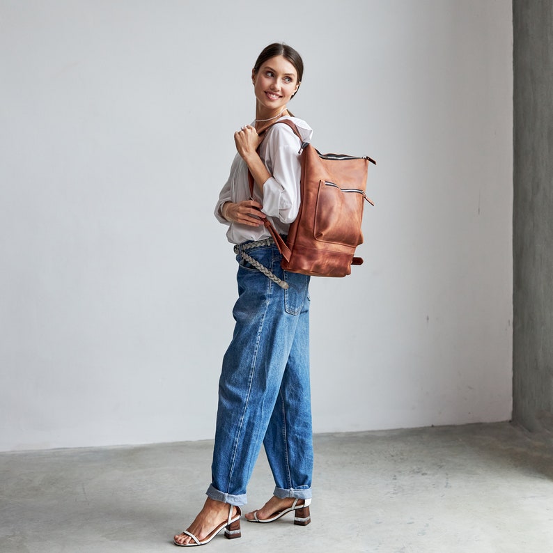 Leather Backpack, Leather Rucksack, Travel Bag, Womens Backpack, Leather Handbag, Leather Purse, Brown Backpack, Womens Rucksack, Backpack image 2