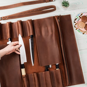 Pesonalized leather knife case, Knife roll, Chefs roll, Knife bag, Chef gift, Leather knife roll, Chefs bag, Chef knife bag, Leather roll image 9