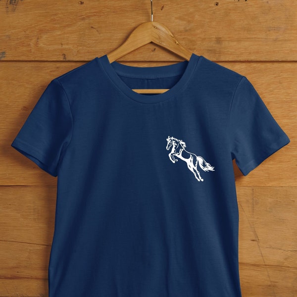 Horse T-shirt, Left Chest Jumping Horse Printed T Shirt, Funny Equine Tshirt, Riding School, Equestrian Horse, Jockey Cute Horse Shirt, Tops