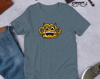 Retro Smiley Brass Knuckles Graphic T-Shirt | Funny Cartoon Street Art Tee | Original Hand-Drawn Design Unisex t-shirt