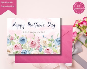 Happy Mother's Day Card, Greetings Mom's Special Day, Mothers day Printable Card, Greeting Instant Download, Best Mom Ever Card, 7"x5" card